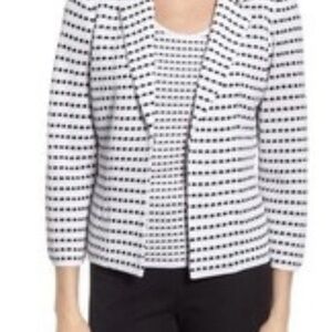Ming Wang Knit Cardigan Jacket Blazer Black White Small Business Career